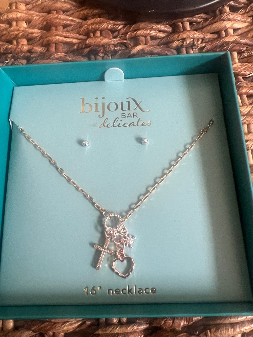 Bisjoux Delicates Silver Charm Necklace with Cross & Heart